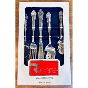 Vintage Rogers Dream Rose Stainless Flatware 24 PC NIB ORIGINAL STOCK